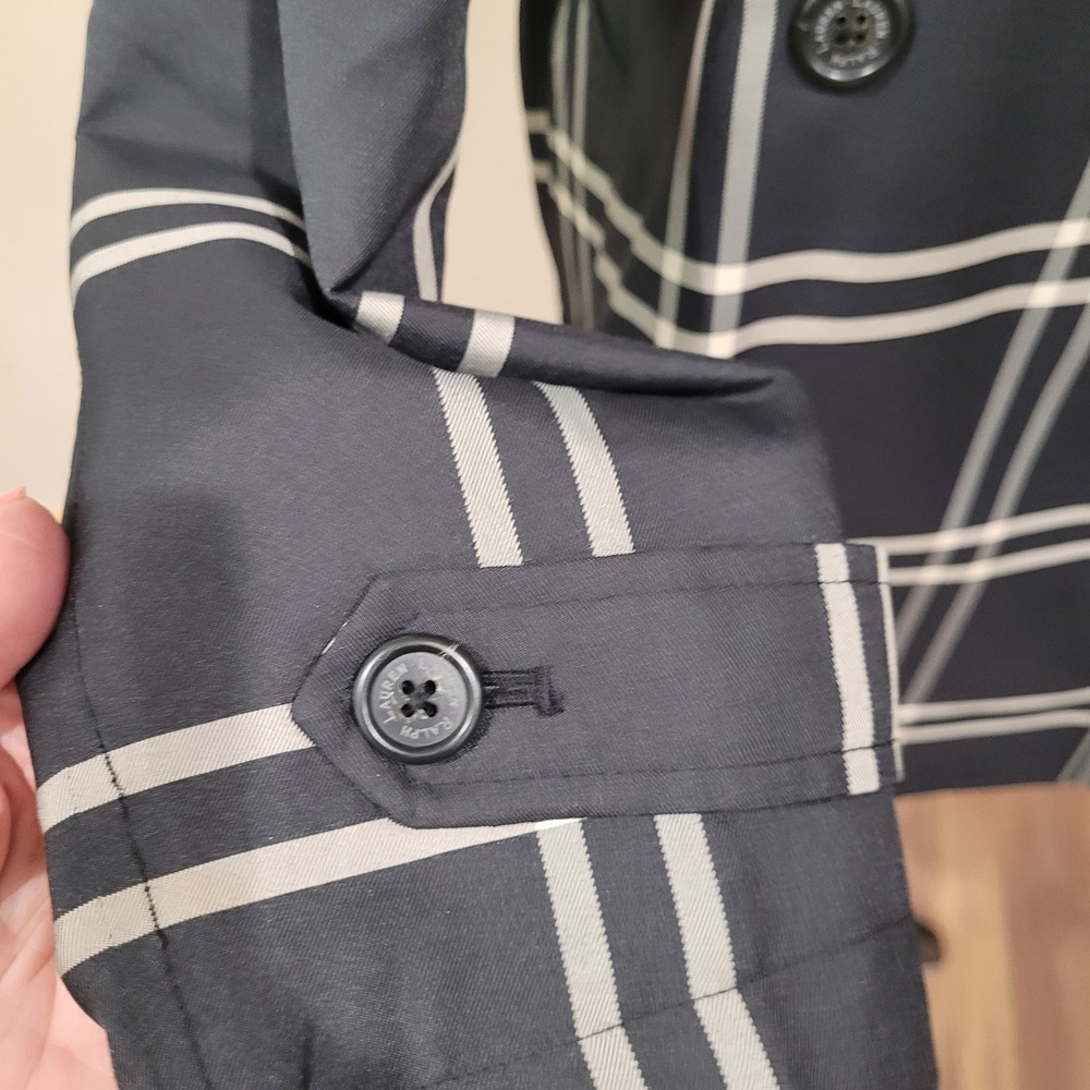 Lauren Ralph Lauren black Plaid Double Breasted Belted Trench Coat Large - Picture 11 of 16